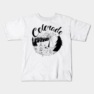 Colorado Mountains Ink Drawing Kids T-Shirt